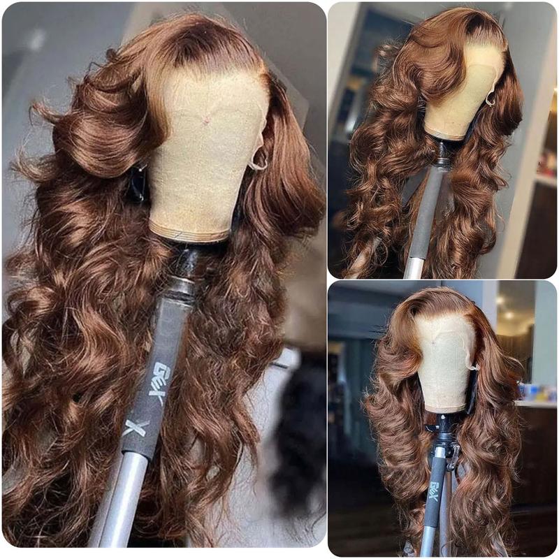 ALIGLOSSY 13×4 HD Transparent Chocolate Brown Body Wave Lace Front Wig Pre Colored Wavy Lace Frontal Human Hair Wigs Pre Plucked With Baby Hair For Women