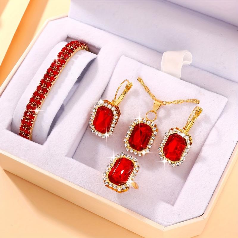 5pcs set fine jewelry pendant jewelry set, bracelet+necklace+earrings+ring, women fine jewelry set incandescent christmas lights