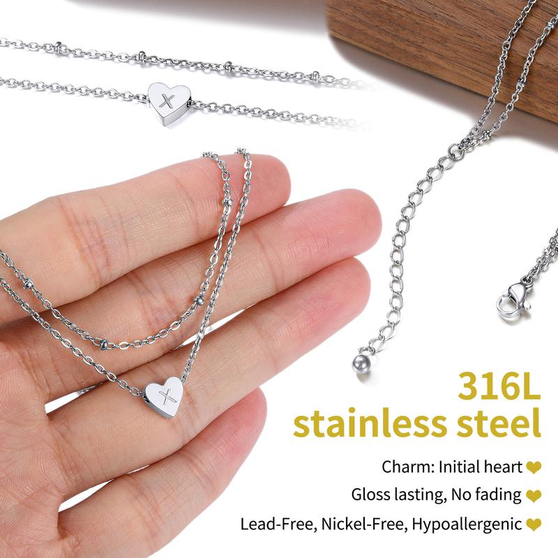 PROSTEEL Initial Heart Charm Anklet 26 Letters Double Layers Stainless Steel Chain Unique Design Anklet 8-10.5 Inch Adjustable For Women Gift Box