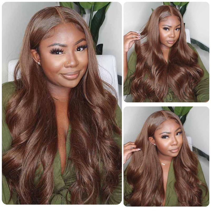 ALIGLOSSY 13×4 HD Transparent Chocolate Brown Body Wave Lace Front Wig Pre Colored Wavy Lace Frontal Human Hair Wigs Pre Plucked With Baby Hair For Women