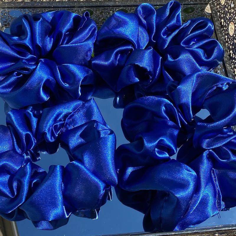 Klein blue Jumbo Oversized Satin Scrunchies for Women Girls Frizz Prevention Sleep Hair Holder Large Elastic Ties Band for Ponytail Bun Royal Blue Satin Hair Ties for Breakage Prevention