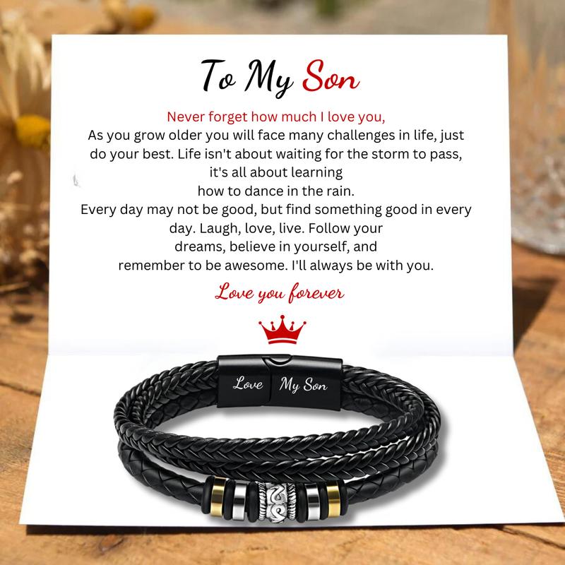 Saluvu Leather Wrap Braided Bracelet For Son, Inspirational Bangle Bracelet Wristband Christmas Birthday Gifts For Him