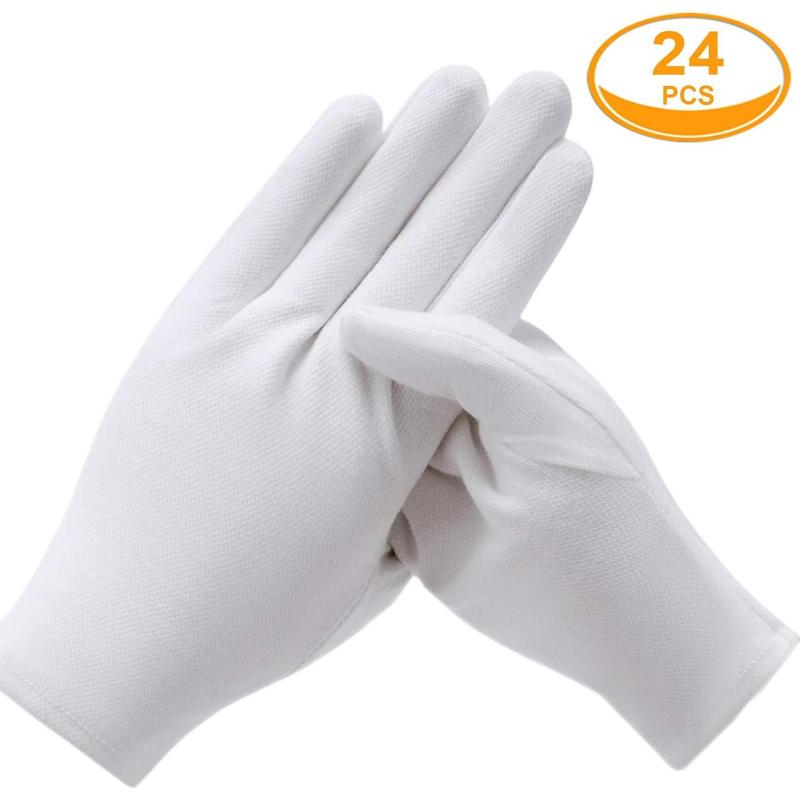 12 Pairs White Cotton Gloves for Serving Inspection Costume - Cloth Gloves for Dry Hands Eczema SPA Moisturizing