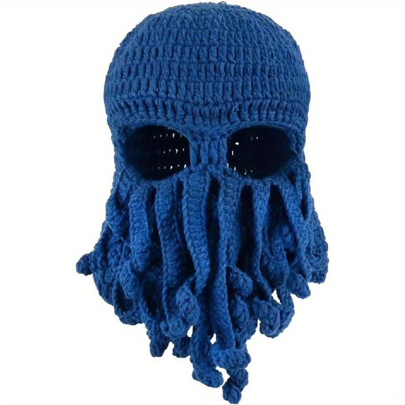 Unique Cotton Blend Knitted Octopus Beanie Hat with Beard - Fun Novelty Squid Tentacle Winter Accessory for Skiing and Costume Parties