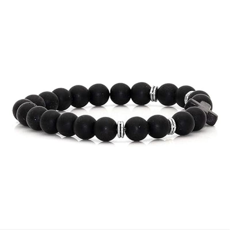 Bracelets For Women Men Jewelry Elasticity Black Cross Bracelets Fashion Jewelry 8mm Natural Stone Sports Wristbands