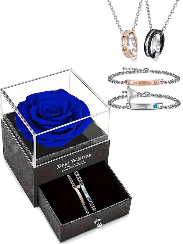 Couple Bracelets & Pendant Necklaces, Elegant Magnetic Heart Charm Bracelets & Necklaces Set, Fashion Jewelry for Men & Women As Gift with Rose Gift Box