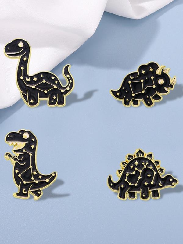 Cute Cartoon Dinosaur Design Brooch (4pcs set), Animal Print Alloy Badge for Clothes Backpack Hat, Fashion Accessories for Women & Men