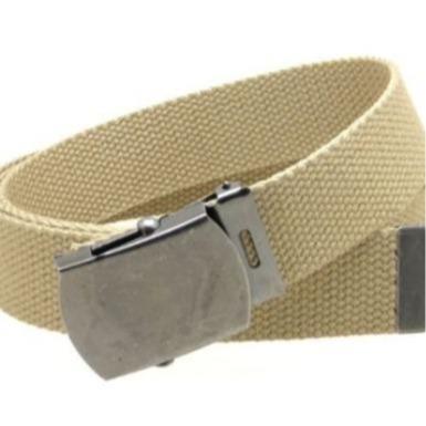 Canvas Web Belt Military Style Antique Silver Buckle Tip Solid Color Long (Black Color) Inactive