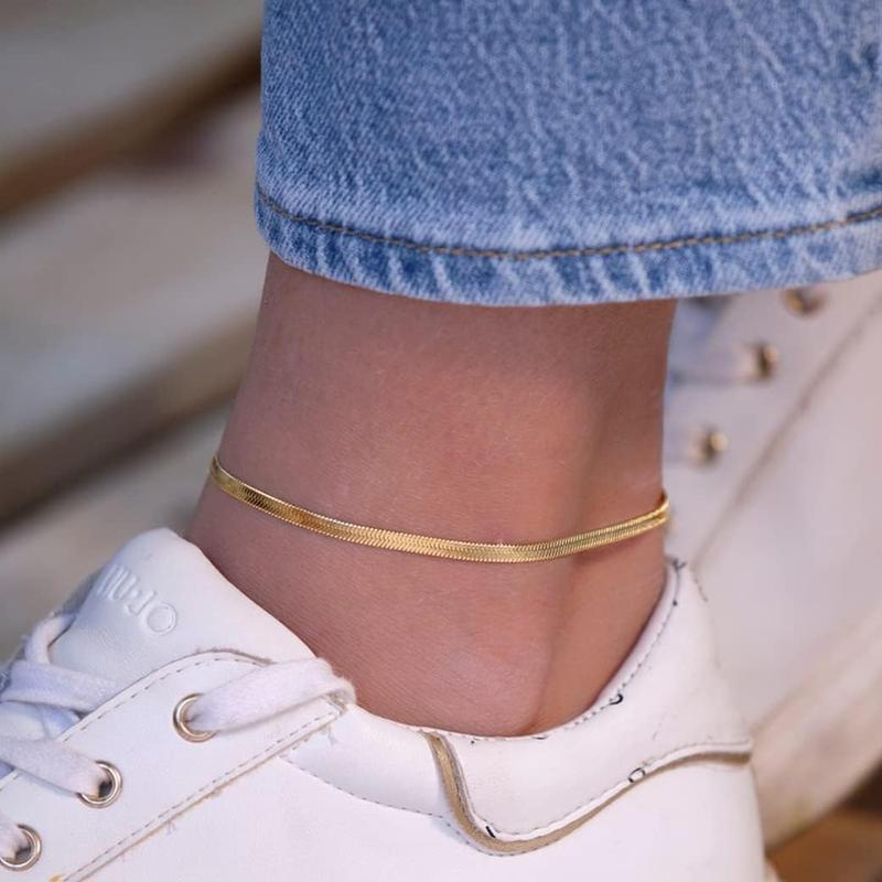 Ankle Bracelets for Women,   Anklets for Women  Layered Ankle Bracelets for Women Teen Girl Herringbone Anklet Set Summer Foot  Gifts