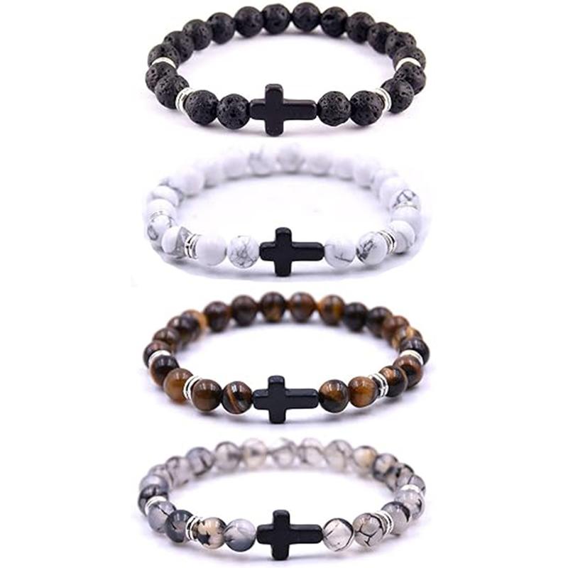 Bracelets For Women Men Jewelry Elasticity Black Cross Bracelets Fashion Jewelry 8mm Natural Stone Sports Wristbands