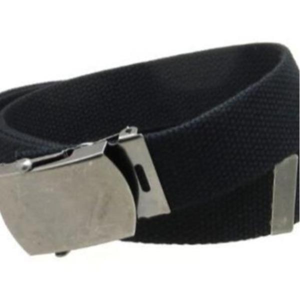 Canvas Web Belt Military Style Antique Silver Buckle Tip Solid Color Long (Black Color) Inactive