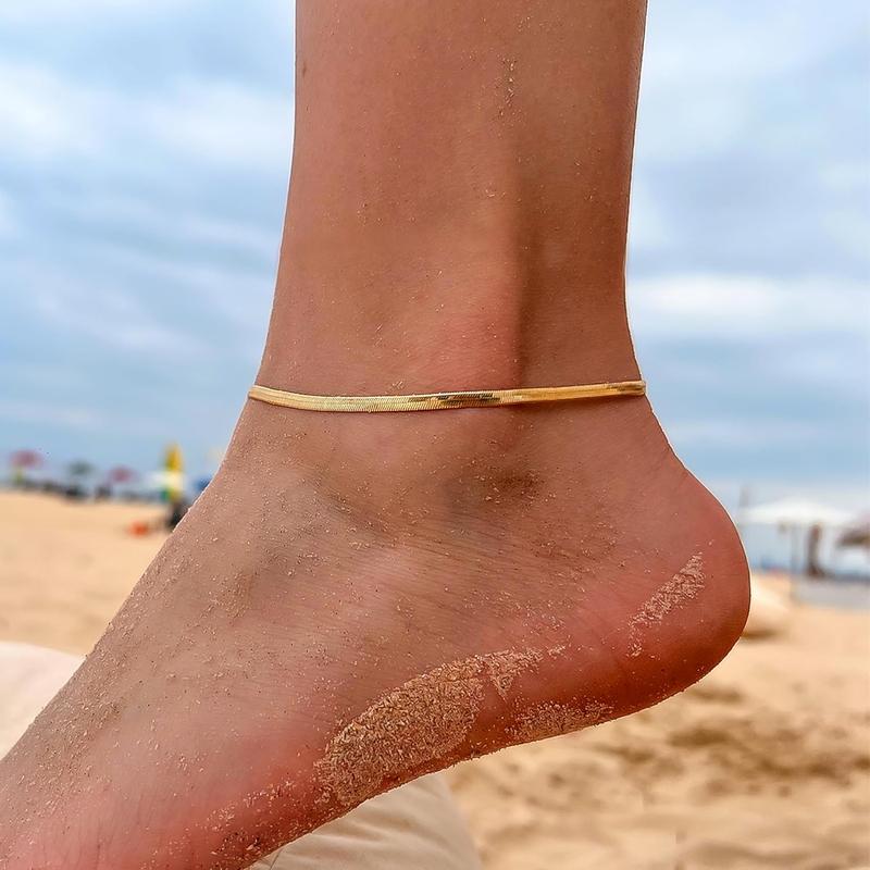 Ankle Bracelets for Women,   Anklets for Women  Layered Ankle Bracelets for Women Teen Girl Herringbone Anklet Set Summer Foot  Gifts