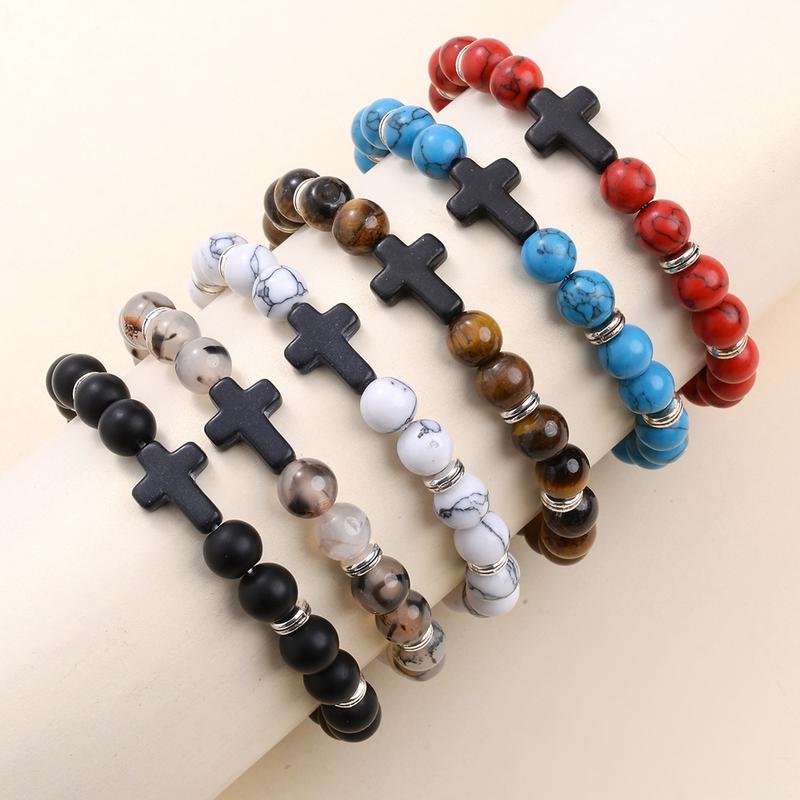 Bracelets For Women Men Jewelry Elasticity Black Cross Bracelets Fashion Jewelry 8mm Natural Stone Sports Wristbands