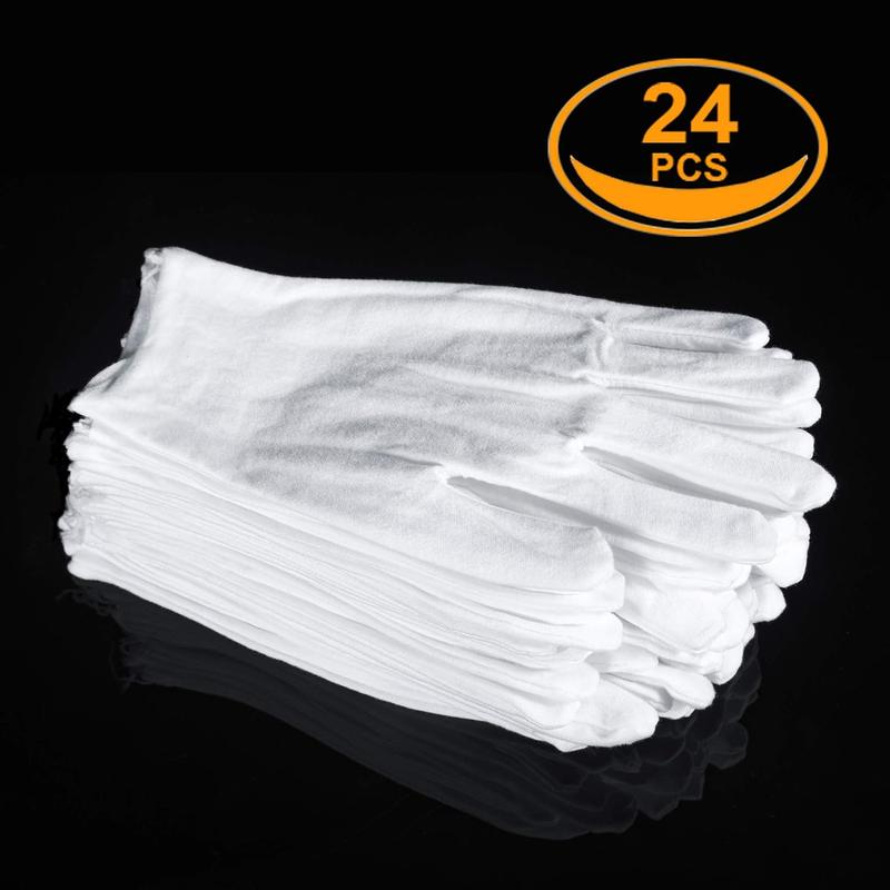 12 Pairs White Cotton Gloves for Serving Inspection Costume - Cloth Gloves for Dry Hands Eczema SPA Moisturizing