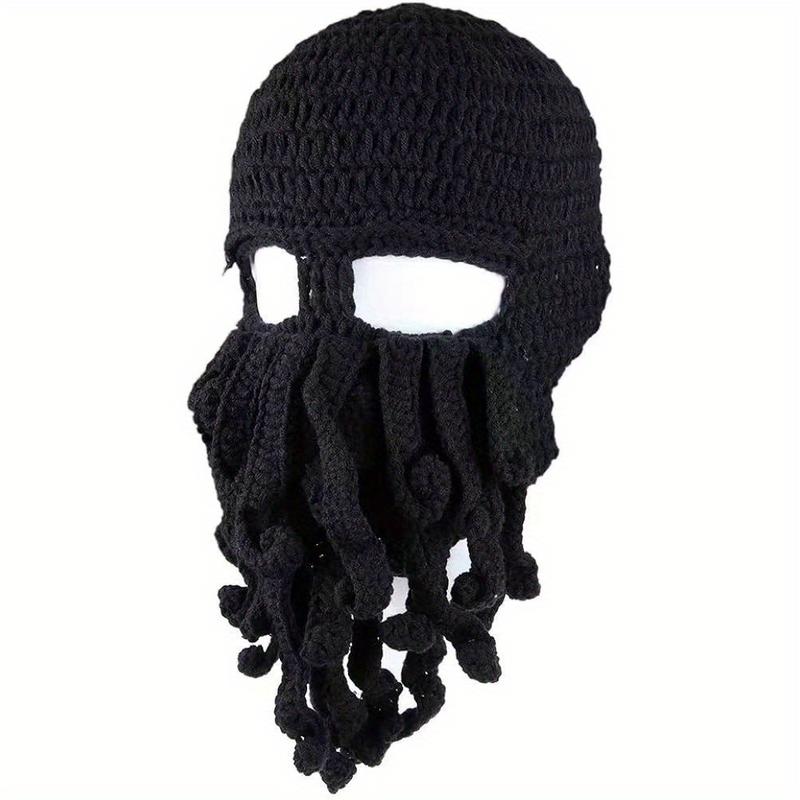 Unique Cotton Blend Knitted Octopus Beanie Hat with Beard - Fun Novelty Squid Tentacle Winter Accessory for Skiing and Costume Parties