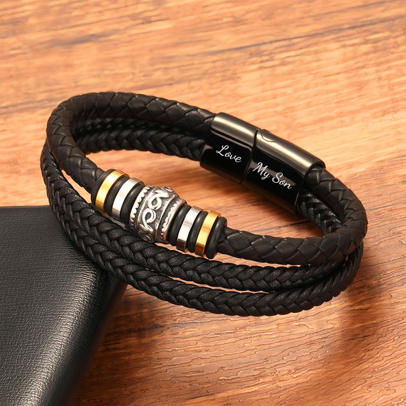 Saluvu Leather Wrap Braided Bracelet For Son, Inspirational Bangle Bracelet Wristband Christmas Birthday Gifts For Him