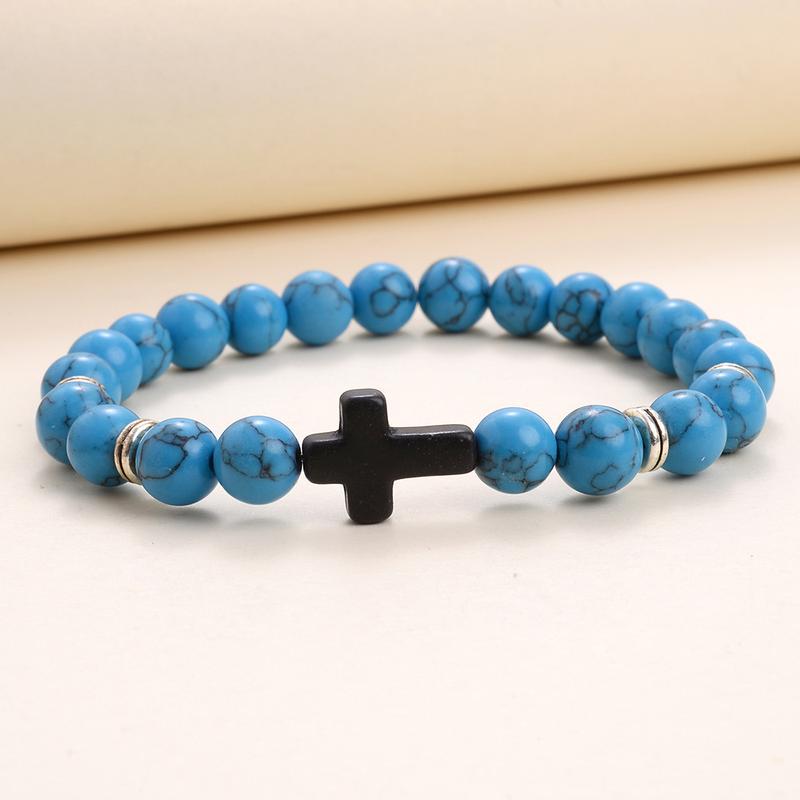 Bracelets For Women Men Jewelry Elasticity Black Cross Bracelets Fashion Jewelry 8mm Natural Stone Sports Wristbands