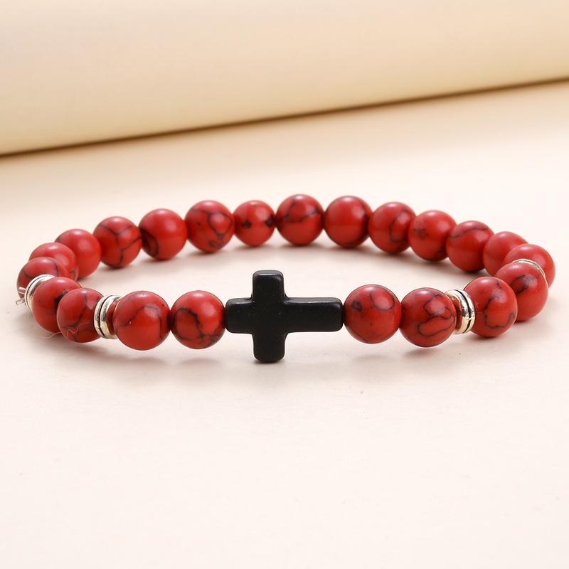 Bracelets For Women Men Jewelry Elasticity Black Cross Bracelets Fashion Jewelry 8mm Natural Stone Sports Wristbands