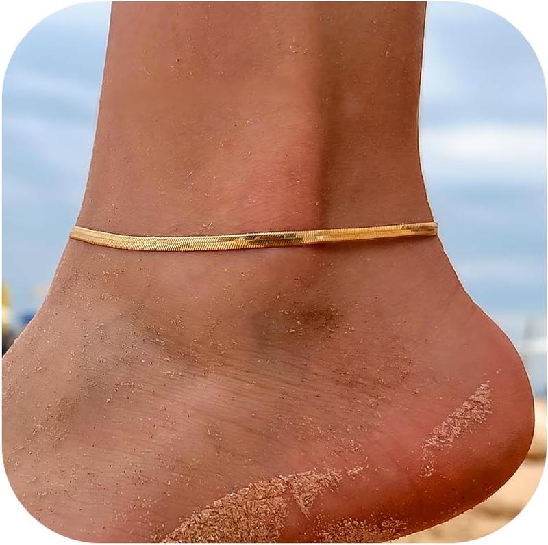 Ankle Bracelets for Women,   Anklets for Women  Layered Ankle Bracelets for Women Teen Girl Herringbone Anklet Set Summer Foot  Gifts