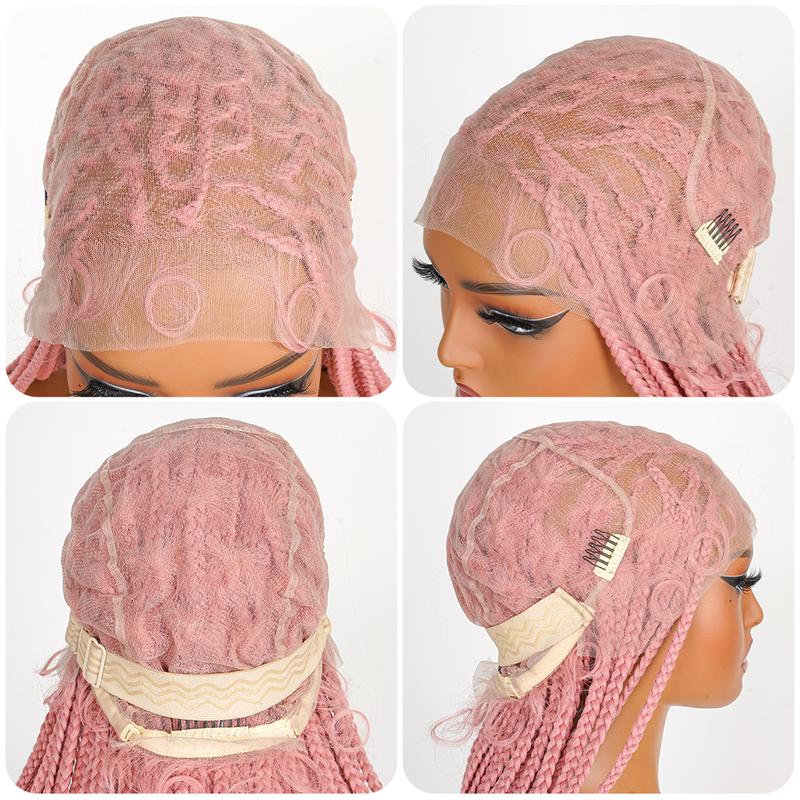 SuperNova #Pink 36'' Full Lace Synthetic Box Braided Wig - Handmade, Lightweight, Natural Look, Tangle-Free, Beginner-Friendly, Ideal for Protective Styles & Daily Wear