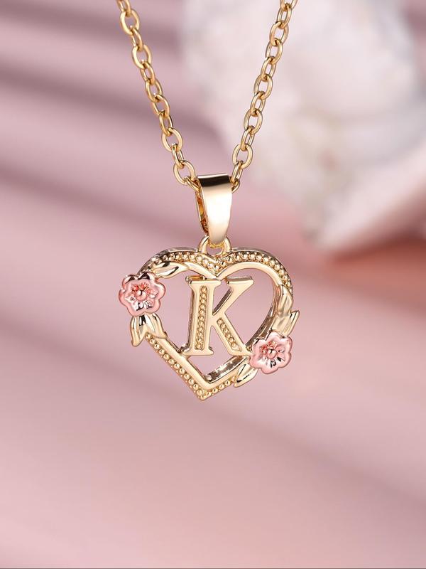 Fashion Letter Detail Pendant Necklace for Women, Initial Necklace Heart Jewelry for Party, Daily Clothing Decor, Trendy Back To School Jewelry for Birthday Gift