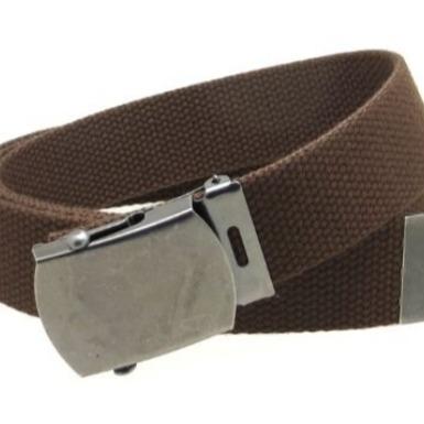 Canvas Web Belt Military Style Antique Silver Buckle Tip Solid Color Long (Black Color) Inactive