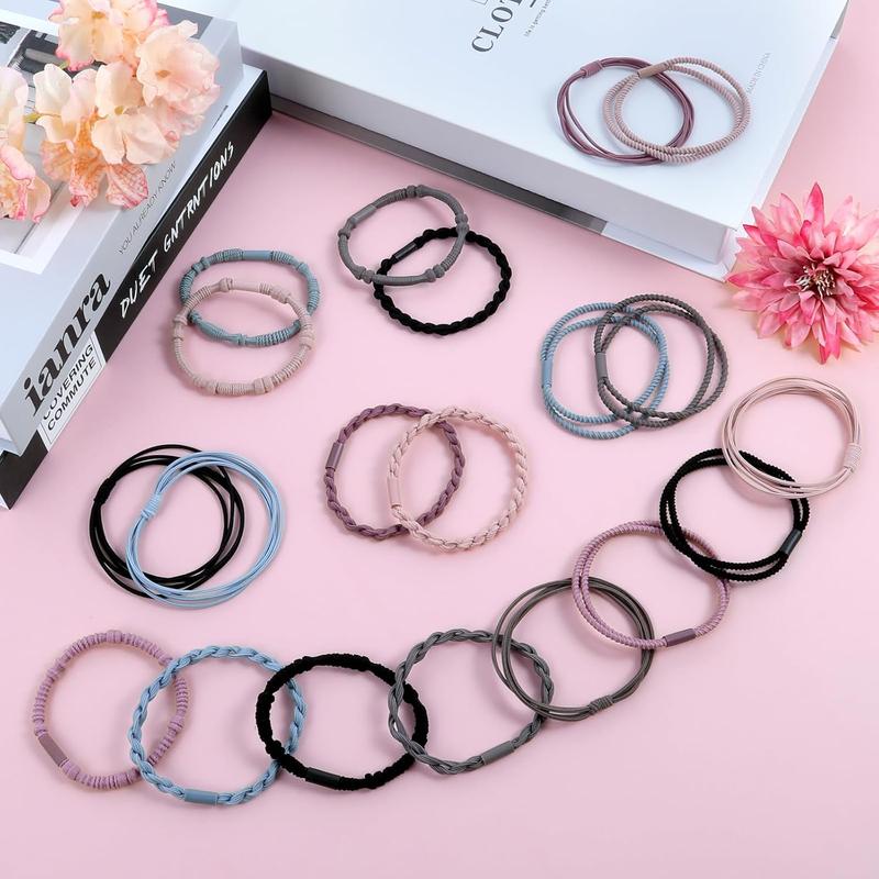 Boho Style Hair Tie, Casual Hair Accessories for Women & Girls, Headwear for Thick Hair, Hair Accessories for Party, Daily, Back  20 PCS of 4 Styles Cute Bands for Thick or Thin Hair, No Damage Elastic Bracelets, Brown Hair Accessories for Girls and Women