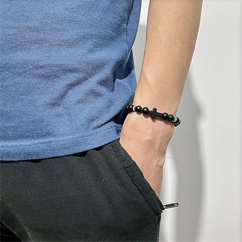 Bracelets For Women Men Jewelry Elasticity Black Cross Bracelets Fashion Jewelry 8mm Natural Stone Sports Wristbands