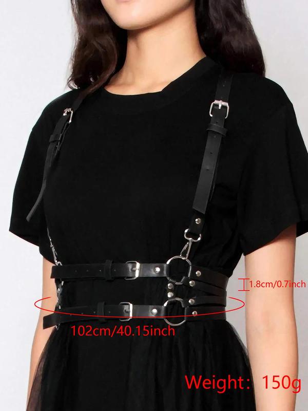 Women's Punk Style PU Leather Harness Belt, Fashionable Double Strap Belt for Party, Daily Clothing Decor, Trendy All-match & Exquisite Belt for Birthday Gift