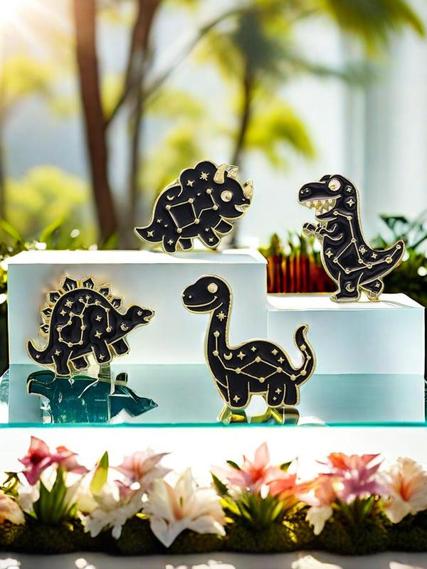 Cute Cartoon Dinosaur Design Brooch (4pcs set), Animal Print Alloy Badge for Clothes Backpack Hat, Fashion Accessories for Women & Men