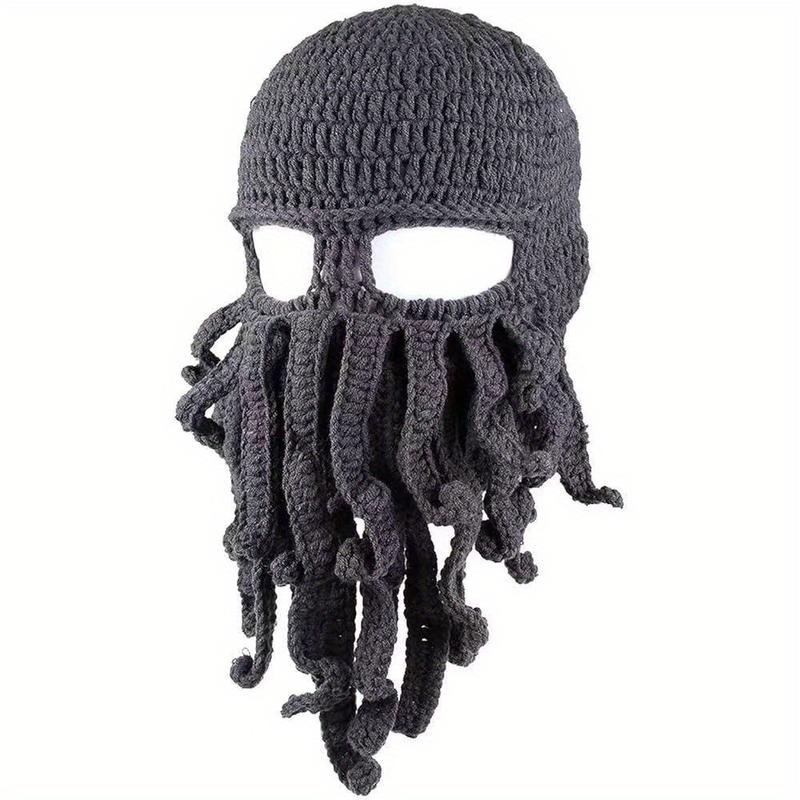 Unique Cotton Blend Knitted Octopus Beanie Hat with Beard - Fun Novelty Squid Tentacle Winter Accessory for Skiing and Costume Parties