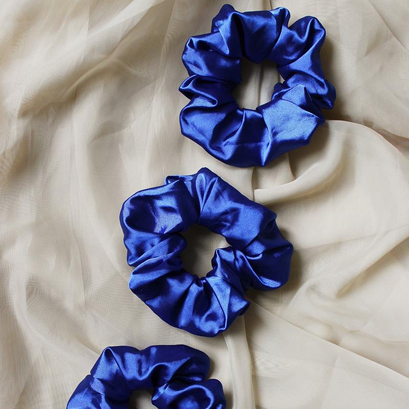 Klein blue Jumbo Oversized Satin Scrunchies for Women Girls Frizz Prevention Sleep Hair Holder Large Elastic Ties Band for Ponytail Bun Royal Blue Satin Hair Ties for Breakage Prevention