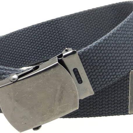 Canvas Web Belt Military Style Antique Silver Buckle Tip Solid Color Long (Black Color) Inactive