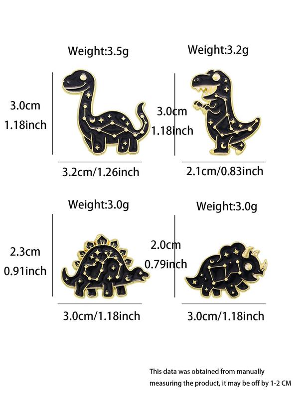 Cute Cartoon Dinosaur Design Brooch (4pcs set), Animal Print Alloy Badge for Clothes Backpack Hat, Fashion Accessories for Women & Men