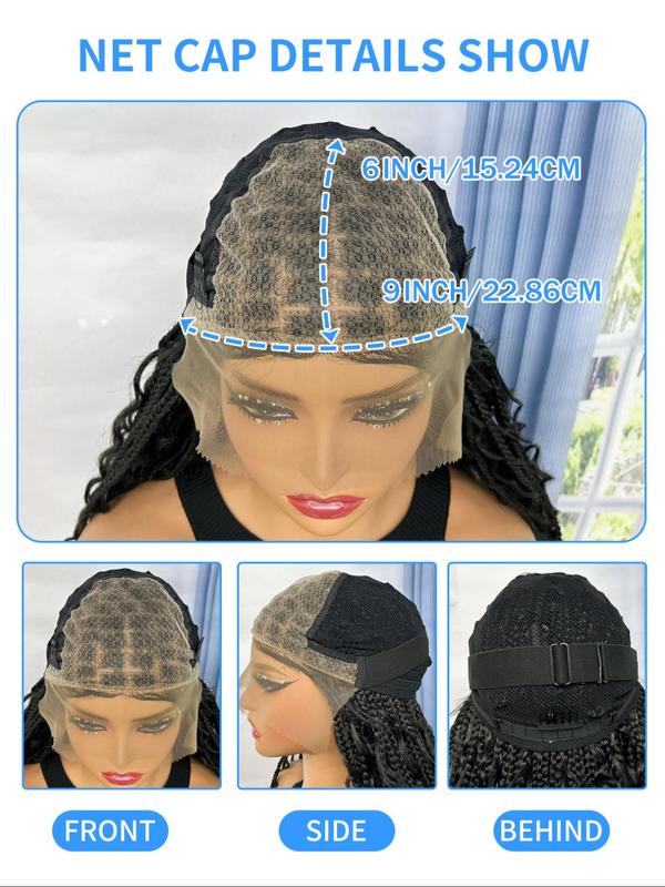 Black Long Braided Lace Front Wigs for Women, Gorgeous Fluffy Curly Wigs with Baby Hair Bangs, Synthetic Braided Lace Wigs for Party, Daily Use