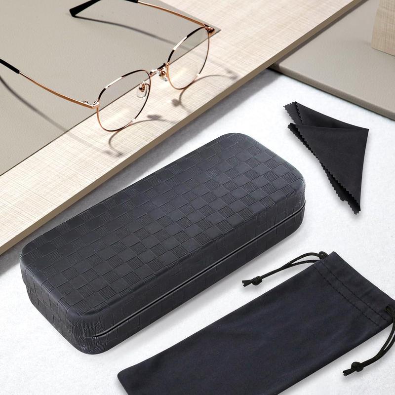 Hard Eyeglass Case, Glass Case with Cleaning Bag Cloth, Large Portable Sunglasses Case for Men Women