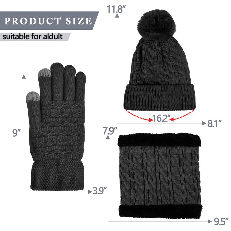 Women's Winter Warm Touch Screen Gloves Womens Thermal Cable Knit Wool Fleece Lined Glove for Cold Weather  Black