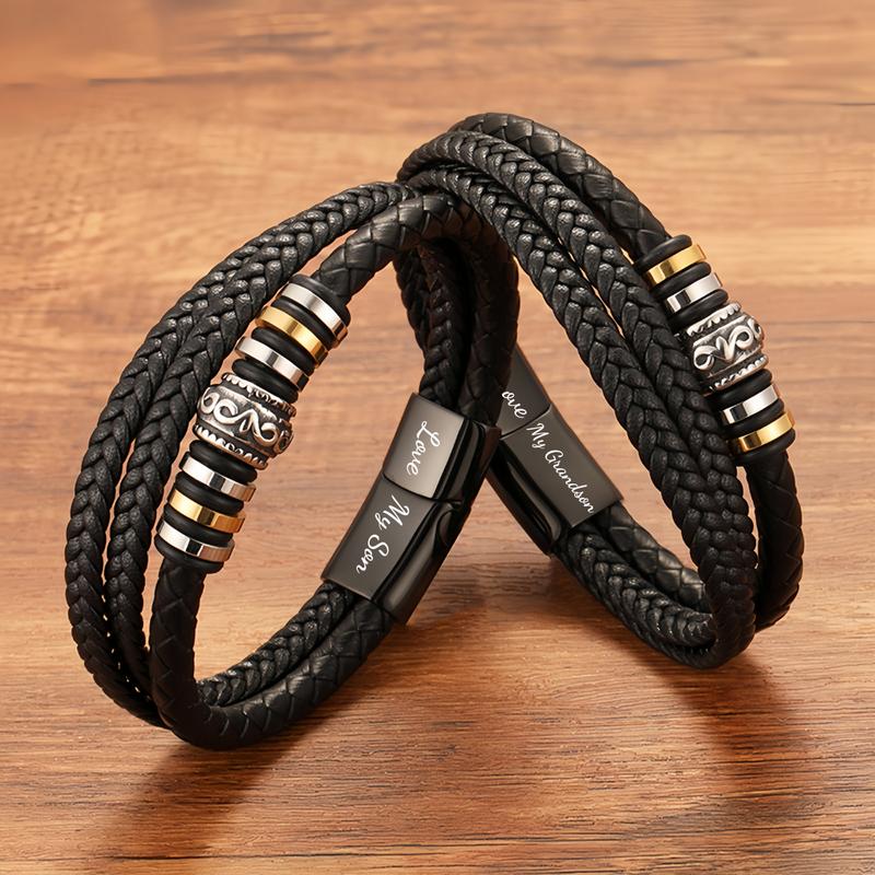 Saluvu Leather Wrap Braided Bracelet For Son, Inspirational Bangle Bracelet Wristband Christmas Birthday Gifts For Him