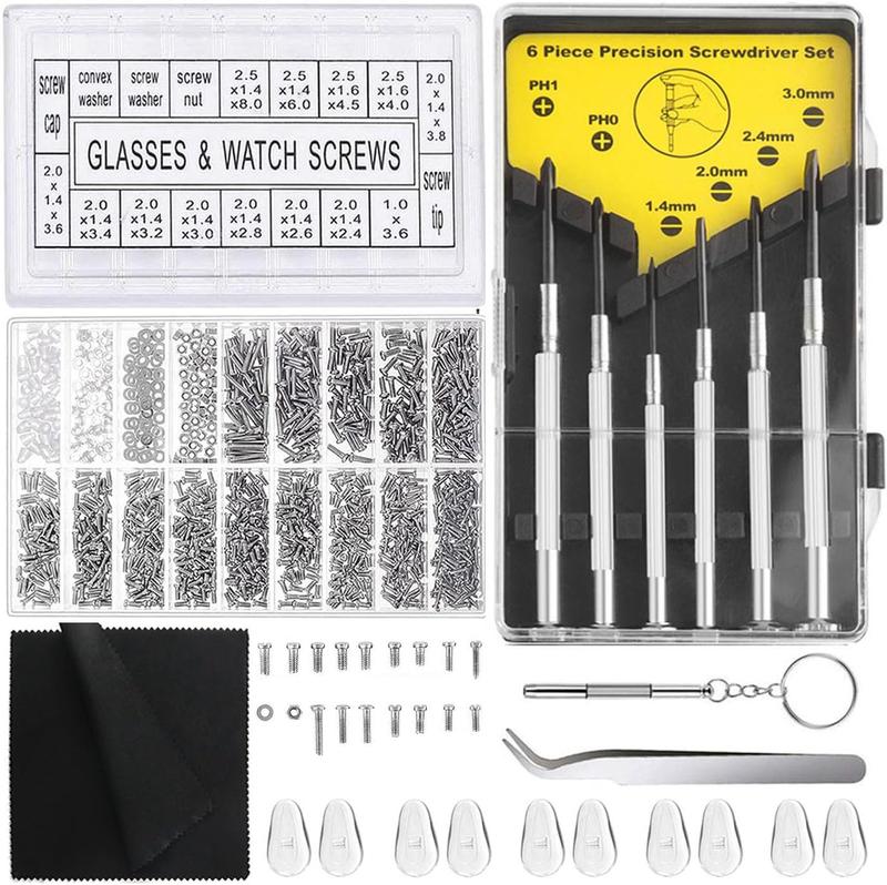 Eyeglasses Repair Kit, Glasses Repair Kit with 1000 count Eyeglass Screws and 6 count Precision Screwdrivers Tweezer for Eyeglasses, Sunglasses, Watch Clock Spectacle Repair