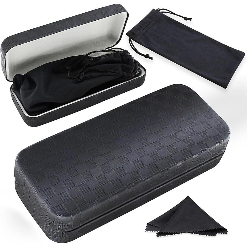 Hard Eyeglass Case, Glass Case with Cleaning Bag Cloth, Large Portable Sunglasses Case for Men Women