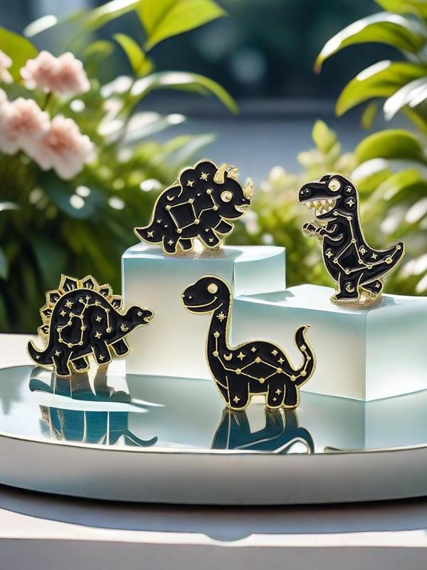 Cute Cartoon Dinosaur Design Brooch (4pcs set), Animal Print Alloy Badge for Clothes Backpack Hat, Fashion Accessories for Women & Men