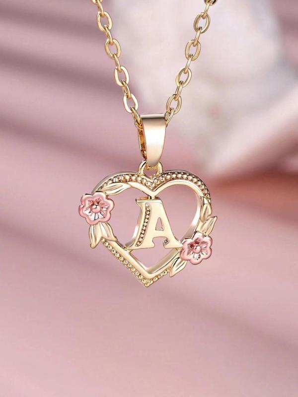 Fashion Letter Detail Pendant Necklace for Women, Initial Necklace Heart Jewelry for Party, Daily Clothing Decor, Trendy Back To School Jewelry for Birthday Gift