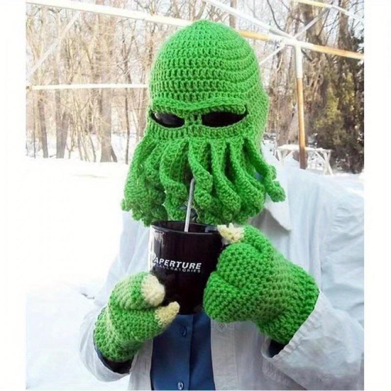 Unique Cotton Blend Knitted Octopus Beanie Hat with Beard - Fun Novelty Squid Tentacle Winter Accessory for Skiing and Costume Parties