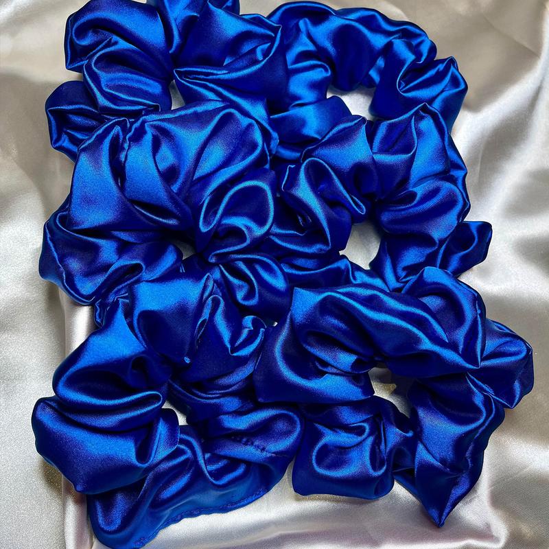 Klein blue Jumbo Oversized Satin Scrunchies for Women Girls Frizz Prevention Sleep Hair Holder Large Elastic Ties Band for Ponytail Bun Royal Blue Satin Hair Ties for Breakage Prevention