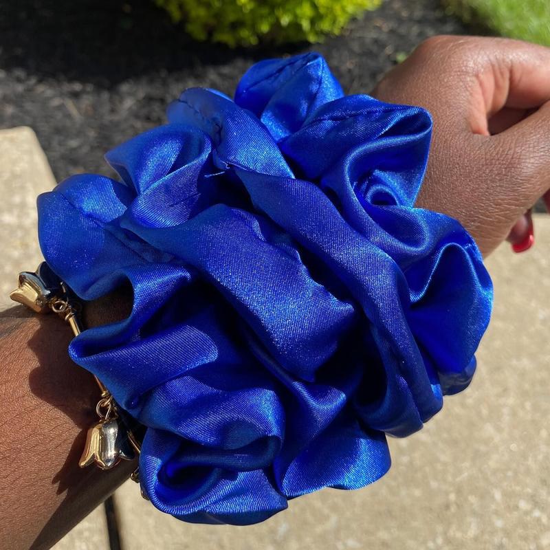 Klein blue Jumbo Oversized Satin Scrunchies for Women Girls Frizz Prevention Sleep Hair Holder Large Elastic Ties Band for Ponytail Bun Royal Blue Satin Hair Ties for Breakage Prevention