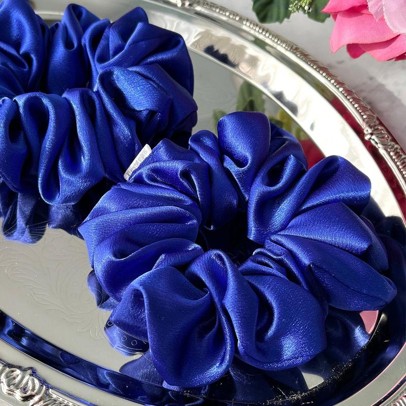 Klein blue Jumbo Oversized Satin Scrunchies for Women Girls Frizz Prevention Sleep Hair Holder Large Elastic Ties Band for Ponytail Bun Royal Blue Satin Hair Ties for Breakage Prevention