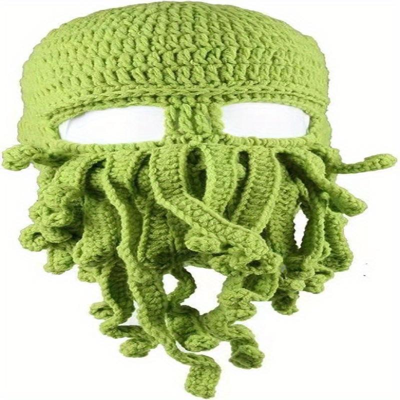 Unique Cotton Blend Knitted Octopus Beanie Hat with Beard - Fun Novelty Squid Tentacle Winter Accessory for Skiing and Costume Parties