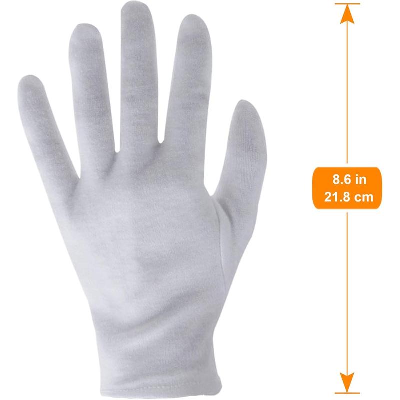 12 Pairs White Cotton Gloves for Serving Inspection Costume - Cloth Gloves for Dry Hands Eczema SPA Moisturizing