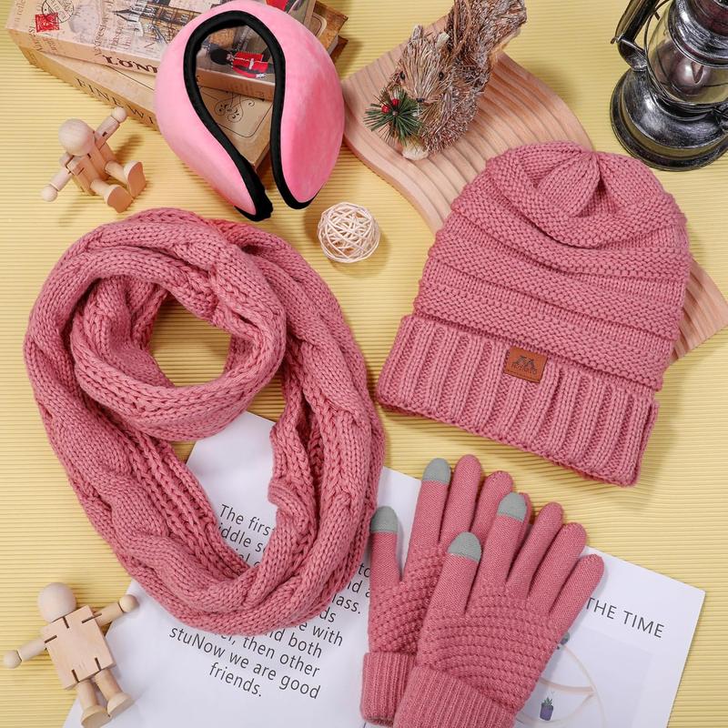 Winter Warm Set Knitted Scarf Beanie Hat Touchscreen Gloves Ear Warmer Cold Weather Gear for Men or Women