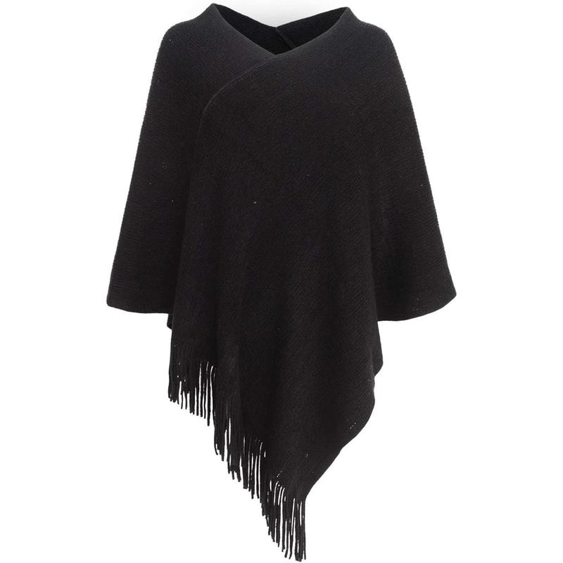 Beibei Womenswear  Poncho Sweater V Neck Knitted Pullover Shawls Wraps Capes with Fringes Gifts for Women Mom